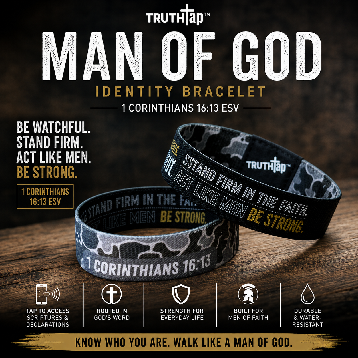 Christian NFC Bracelet – TruthTap™ MAN OF GOD Identity – Scripture Faith Bracelet