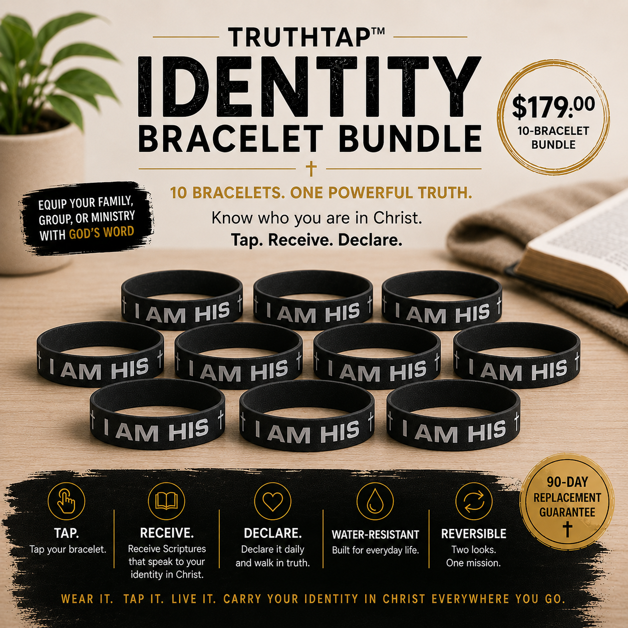 TruthTap Identity Bracelet Ministry Bundle (10 Bracelets - Mix & Match Sizes)