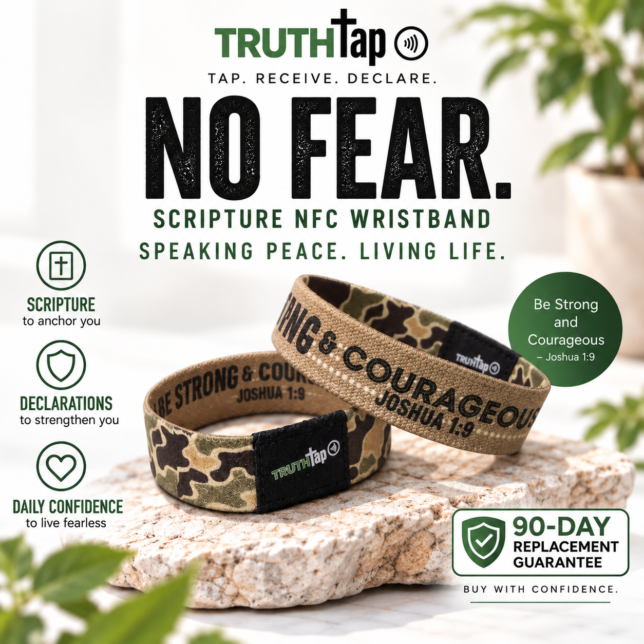 TruthTap™ No Fear Wristband– Scripture & Declarations for Peace & Anxiety Relief