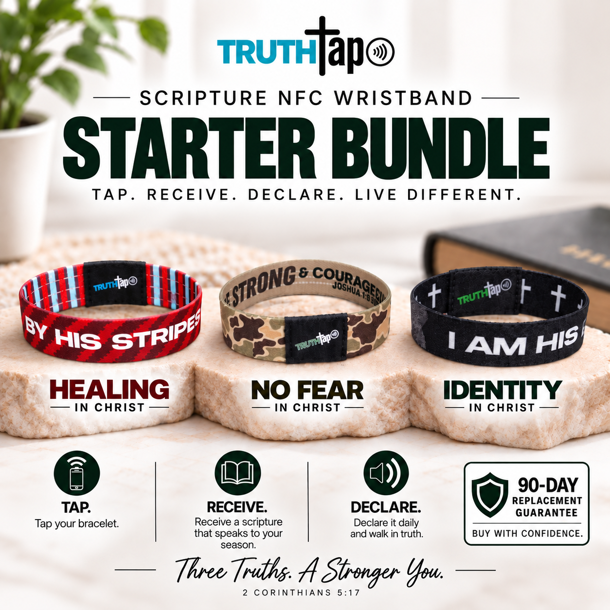 TruthTap™ Christian Scripture Wristband Starter Bundle – 3 Pack